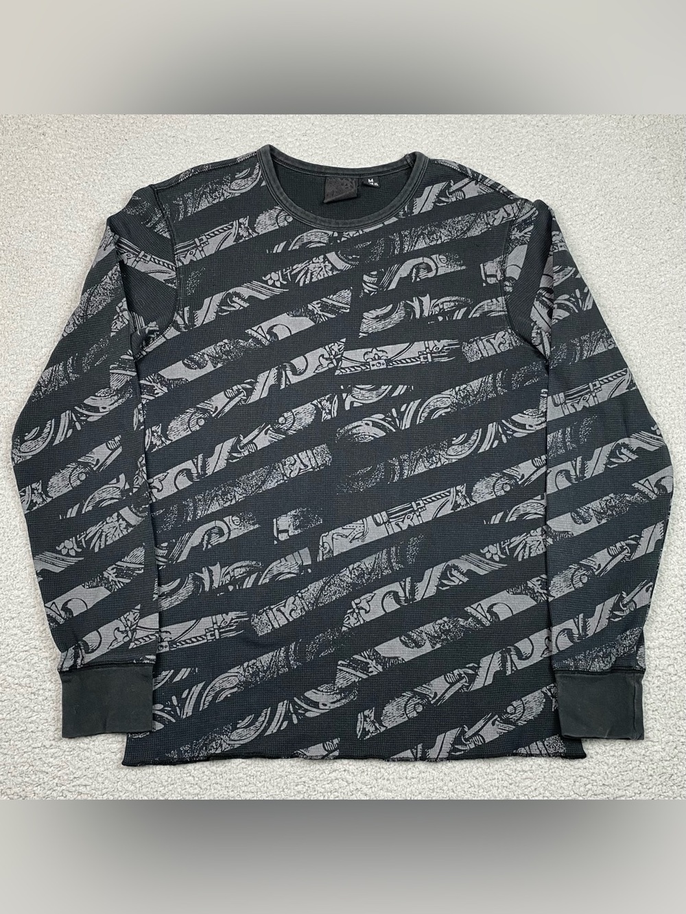 VTG Anchor Blue Thermal Shirt Mens Size M Waffle Knit Long Sleeve Y2K Grunge Emo